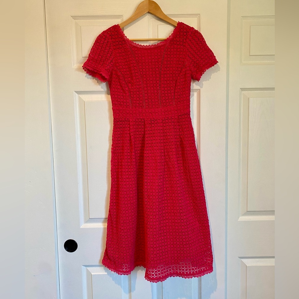 Boden Julieta Eyelet Lace Midi Dress in Hot Carnival Pink V-back Size 4P